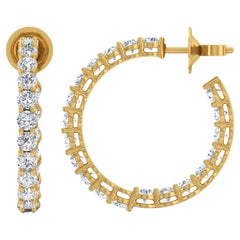 Natural 4 Carat SI Clarity HI Color Diamond Hoop Earrings 18 Karat Yellow Gold