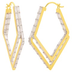 Natural 4 Carat SI/HI Diamond Kite Design Hoop Earrings 14k Yellow Gold Jewelry