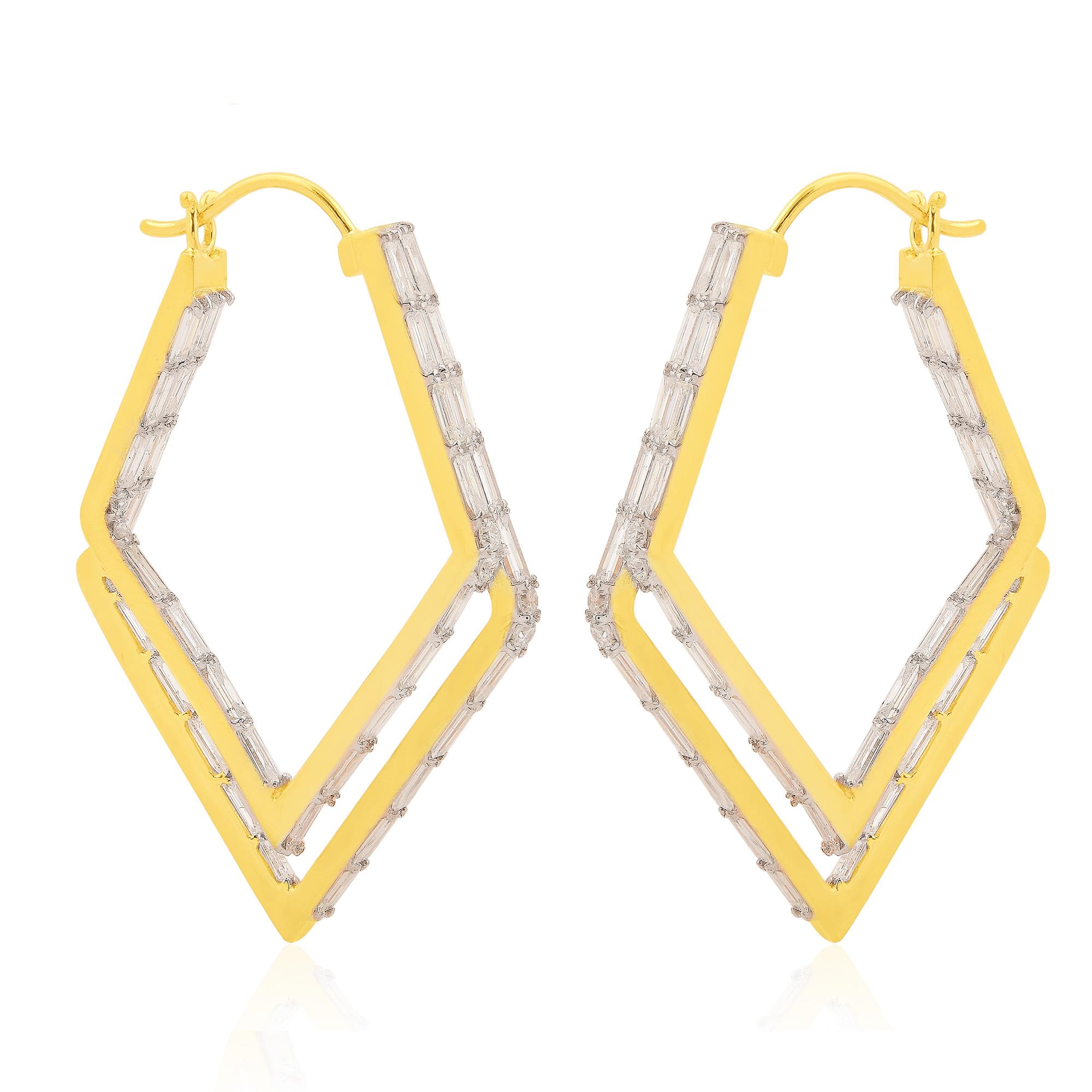 Women's Natural 4 Carat Si/HI Diamond Kite Design Hoop Earrings 18k Yellow Gold Jewelry For Sale