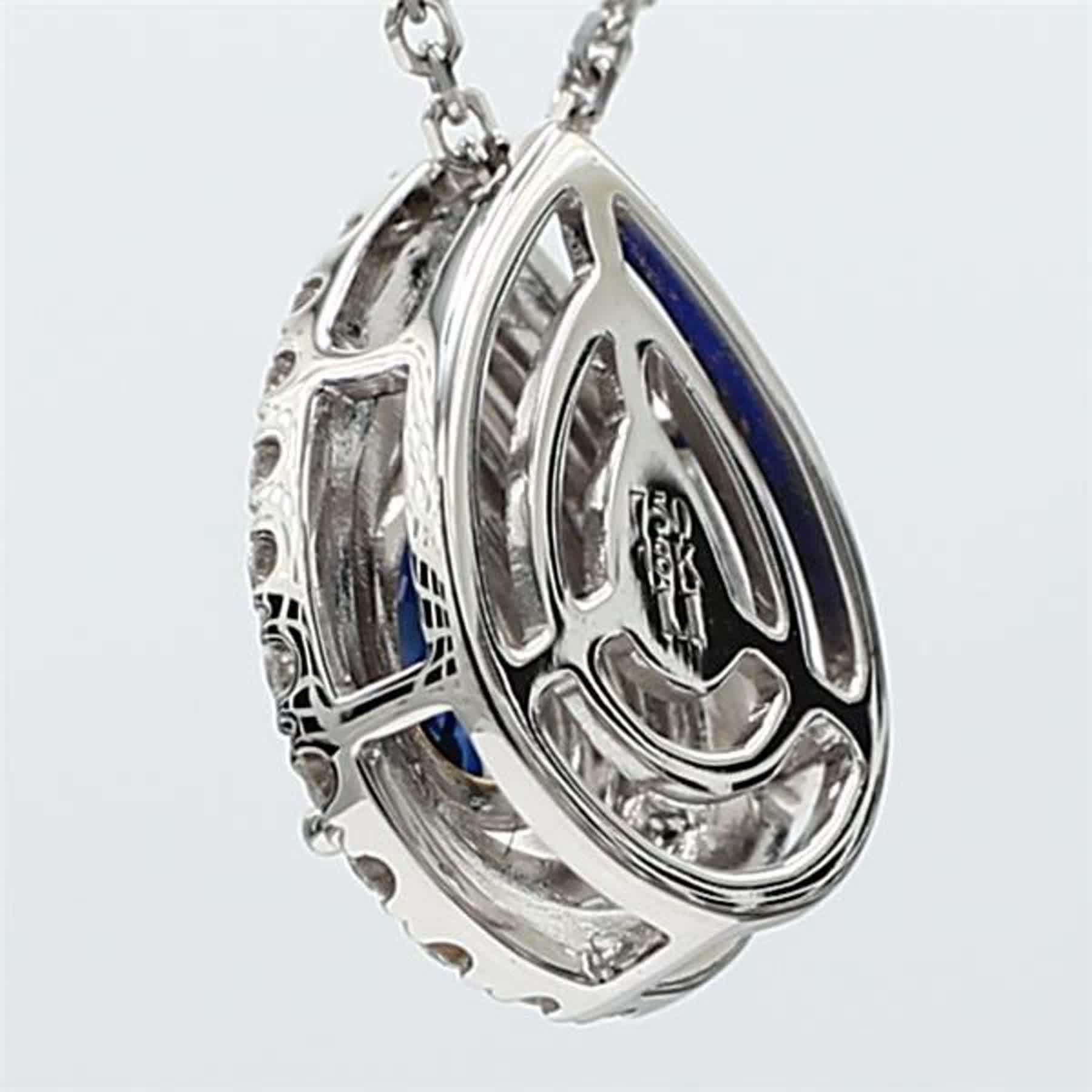 Contemporary Natural Blue Pear Sapphire and White Diamond .73 Carat TW White Gold Pendant For Sale