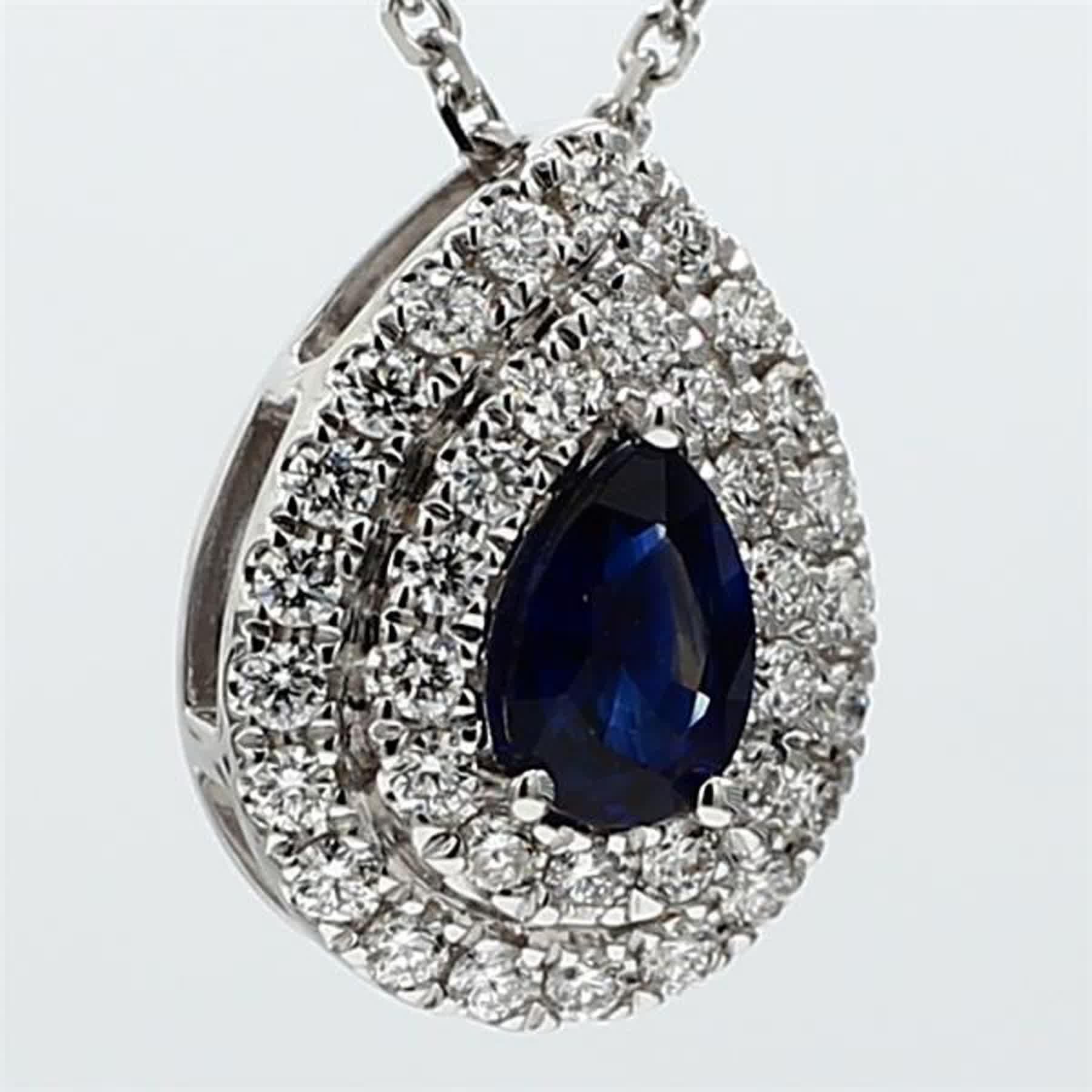 Women's Natural Blue Pear Sapphire and White Diamond .73 Carat TW White Gold Pendant For Sale