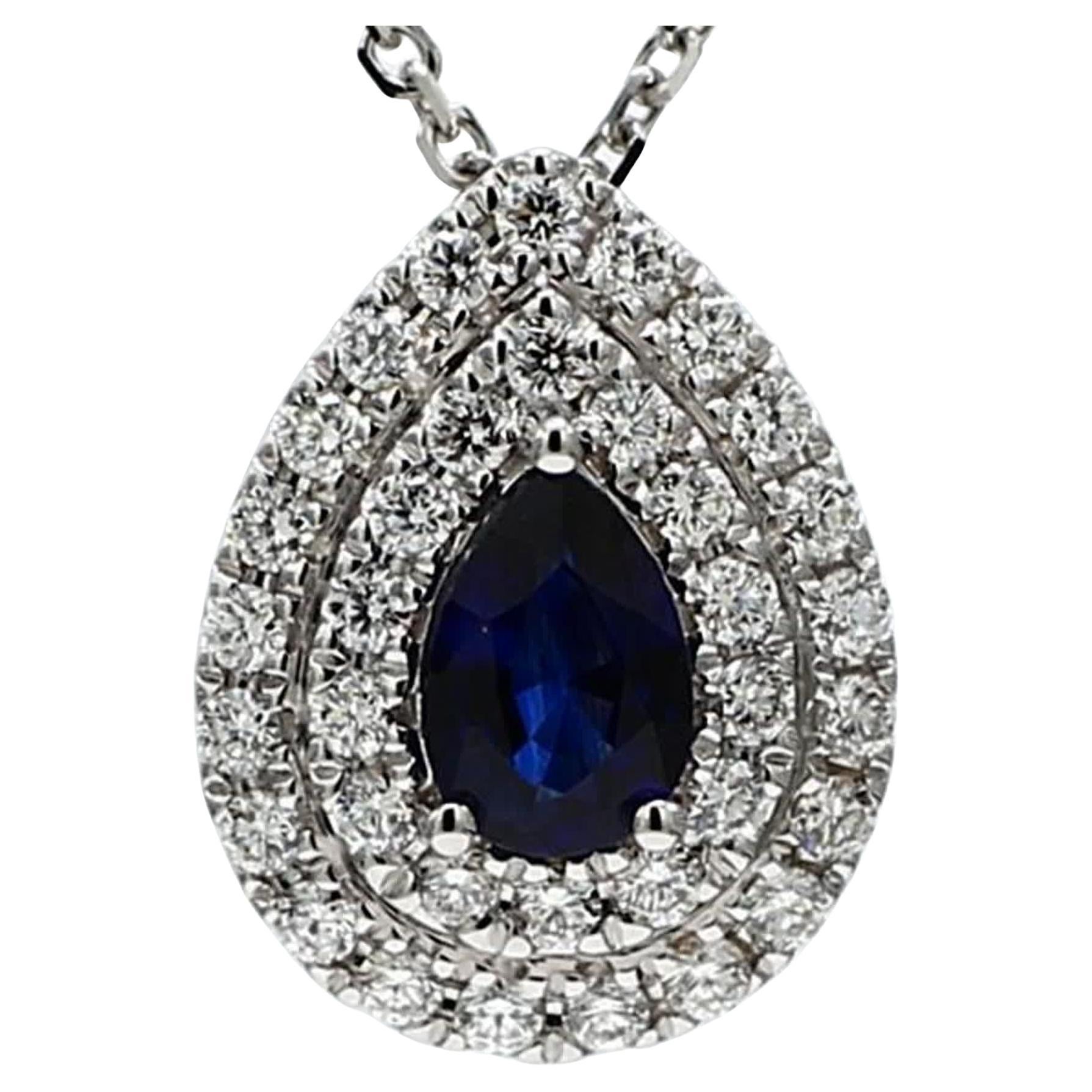 Natural Blue Pear Sapphire and White Diamond .73 Carat TW White Gold Pendant For Sale
