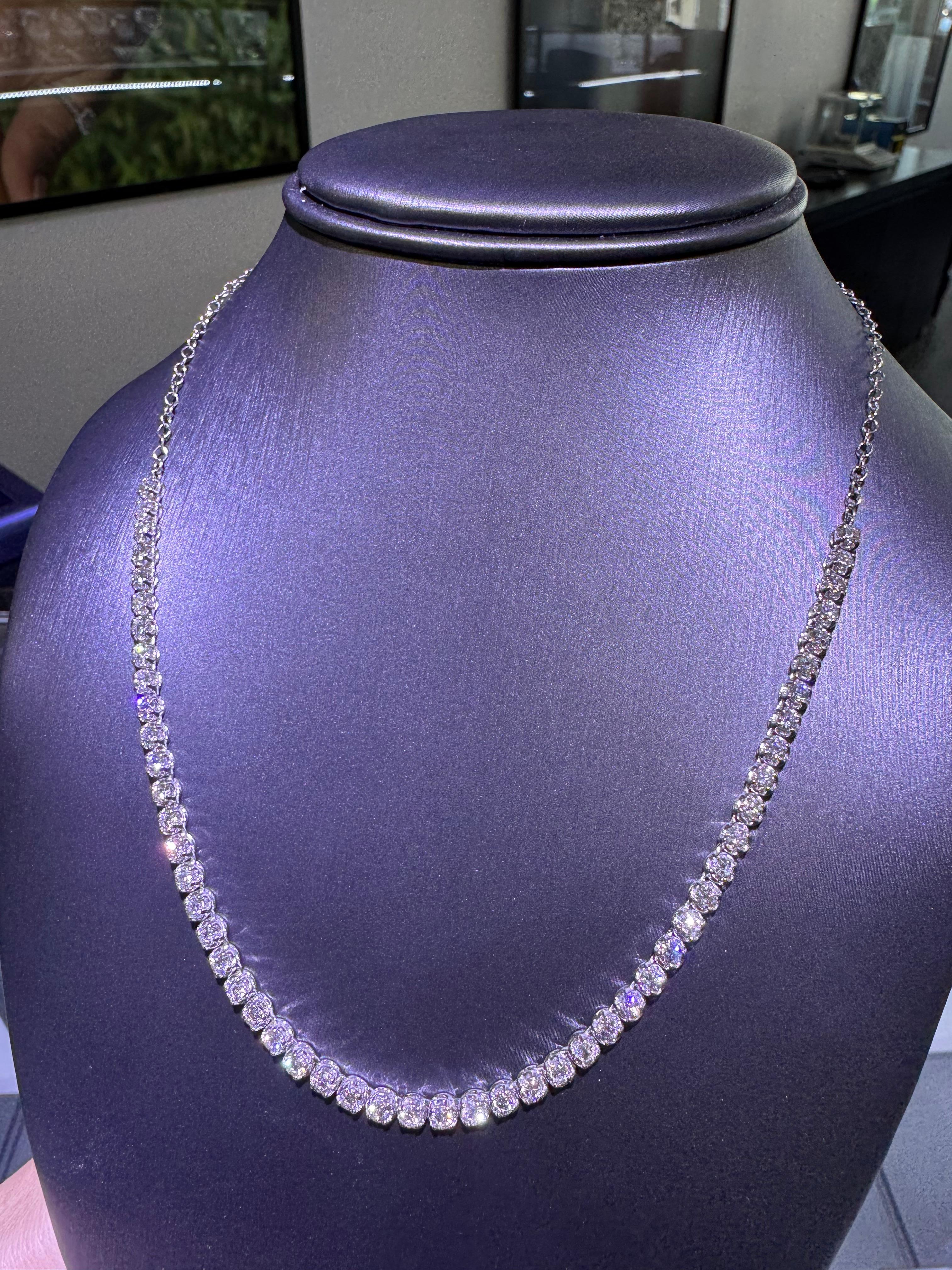 Natural 4.0 Carat Diamond Adjustable 14-Karat Tennis Necklace In Stock For Sale 3