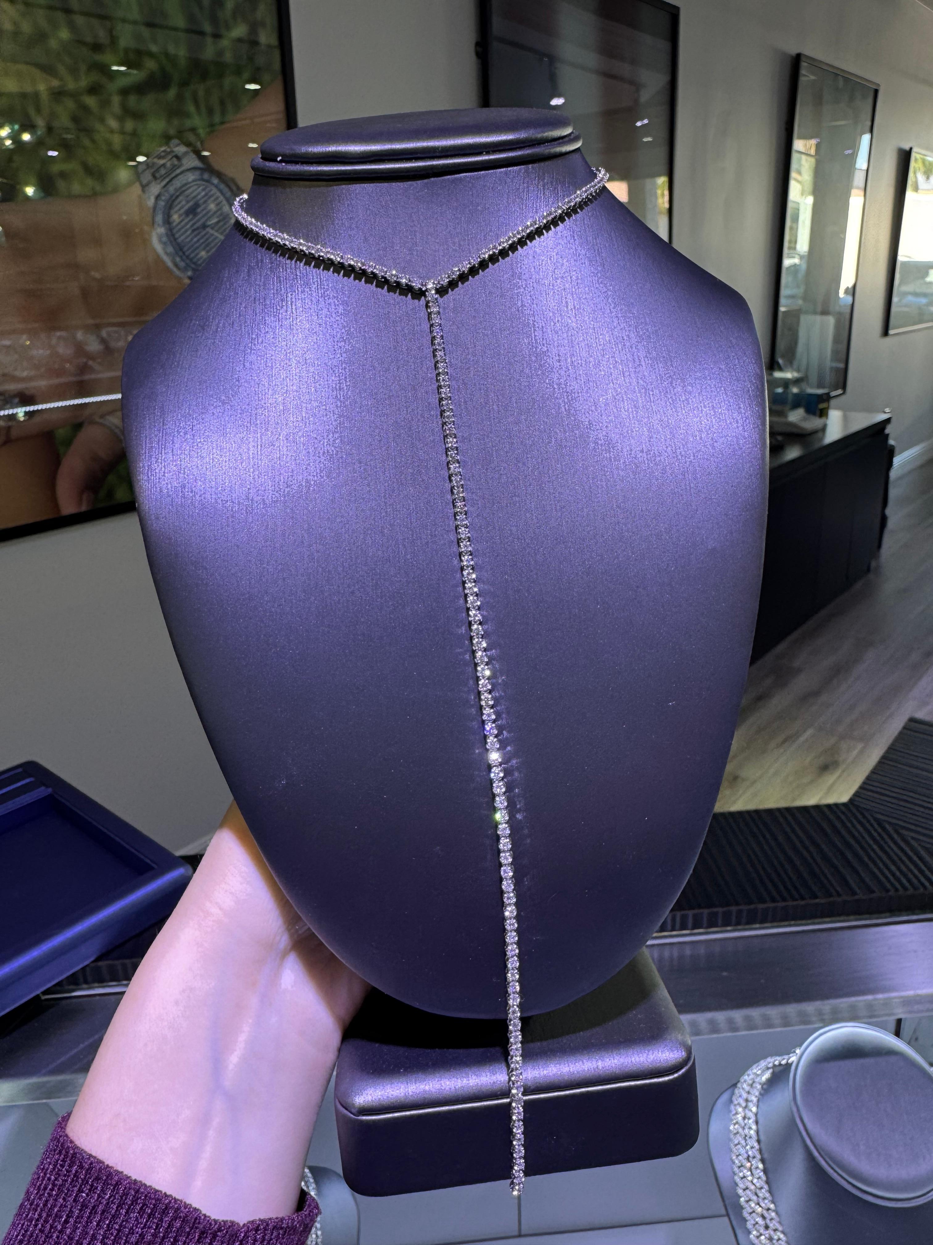 Collier tennis réglable Lariat 14 carats avec diamants naturels de 4,0 carats en vente 1