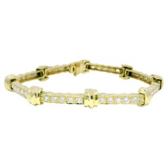 Natural 4.0 Carat Diamond Ribbed Station 18-Karat Link Bracelet In Stock