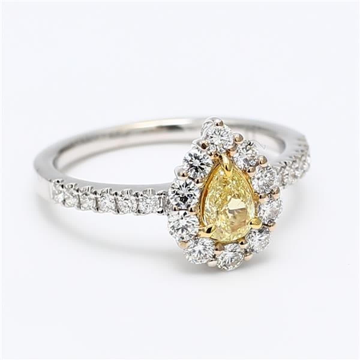Women's Natural Yellow Pear and White Diamond .98 Carat TW White Gold Cocktail Ring For Sale