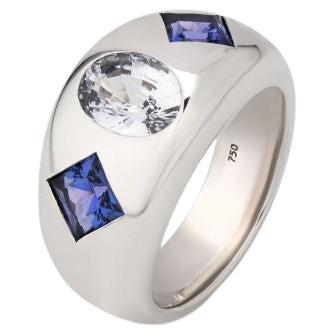Natural 4.02 Carat Natural White Saphire Tanzanite Whitegold Ring
