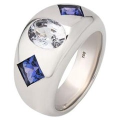 Natural 4.02 Carat Natural White Saphire Tanzanite Whitegold Ring