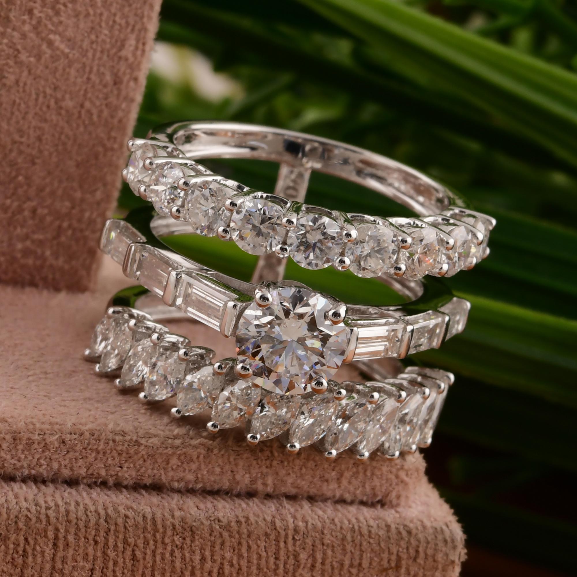 Nature 4.03 Carat SI/H Diamond Three Band Fine Ring 14 Karat White Gold Jewelry Neuf - En vente à Diera, Dubai