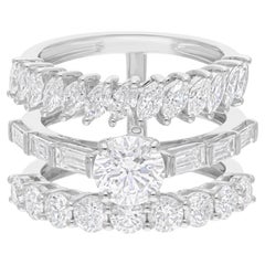 Anillo de oro blanco de 14 quilates con tres bandas de diamantes naturales de 4,03 quilates SI/H