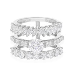 Anello a tre fasce con diamante naturale da 4,03 carati SI/H Gioielli in oro bianco 14 carati