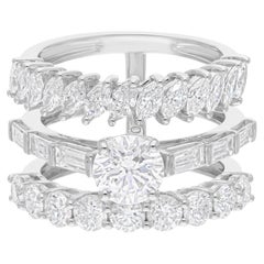 Anello a tre fasce con diamante naturale da 4,03 carati SI/H Gioielli in oro bianco 18 carati