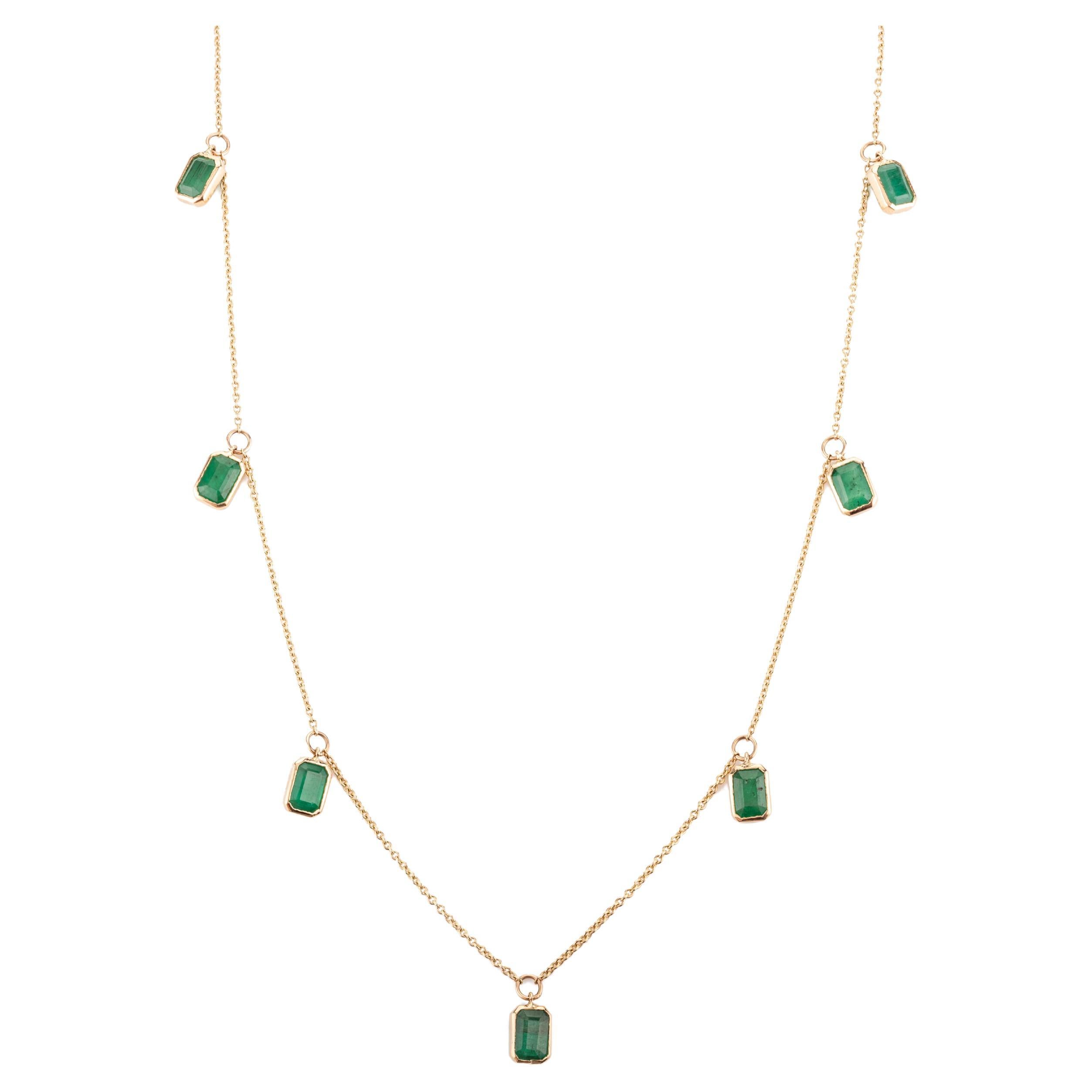 Collier de chaîne en or jaune 14k avec émeraude octogonale naturelle de 4,06 carats