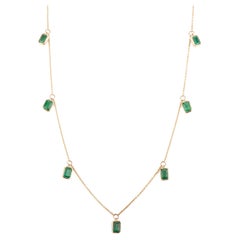 Natural 4.06 Carat Octagon Emerald Everyday Chain Necklace in 14k Yellow Gold