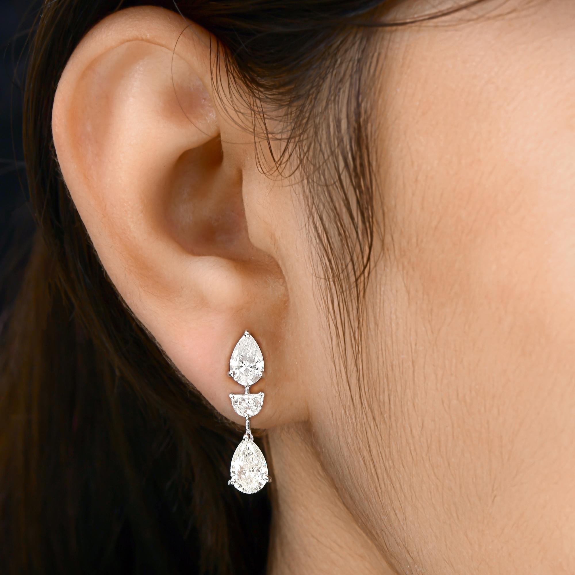 Moderne Boucles d'oreilles en or blanc 18 carats avec diamants naturels de 4,06 carats SI/H de formes multiples en vente