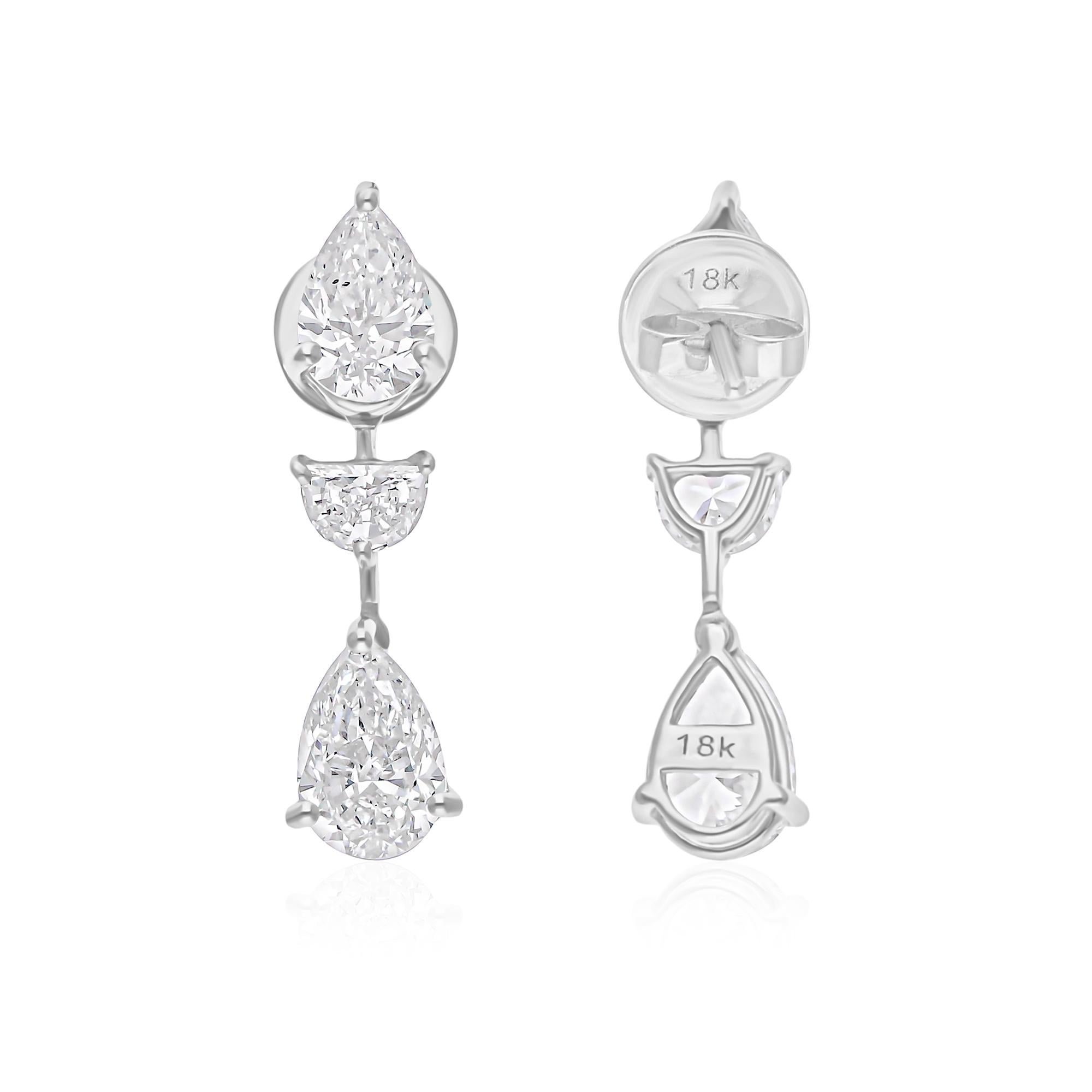 Taille poire Boucles d'oreilles en or blanc 18 carats avec diamants naturels de 4,06 carats SI/H de formes multiples en vente