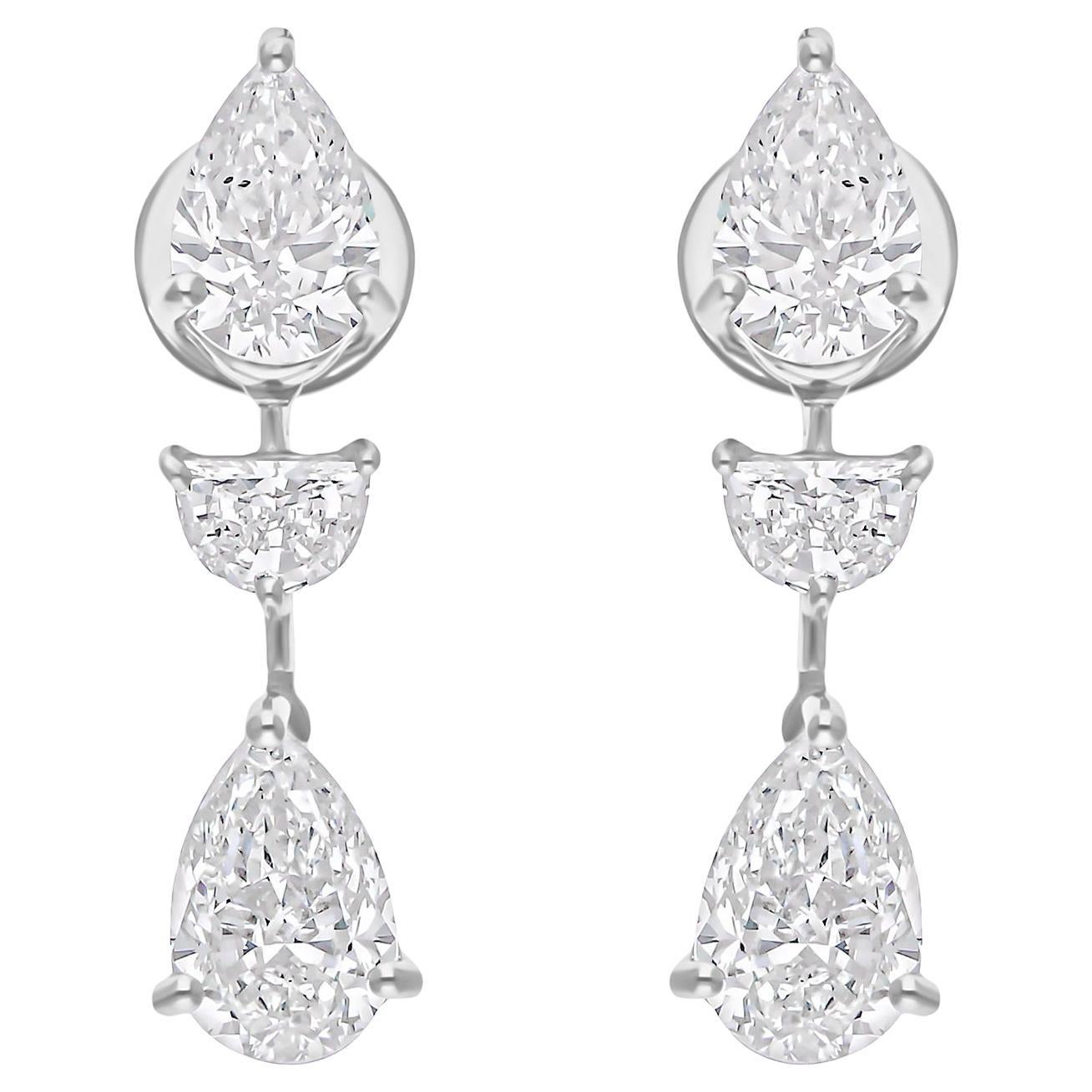 Natural 4.06 Carat SI/H Multi Shape Diamond Earrings 18 Karat White Gold Jewelry