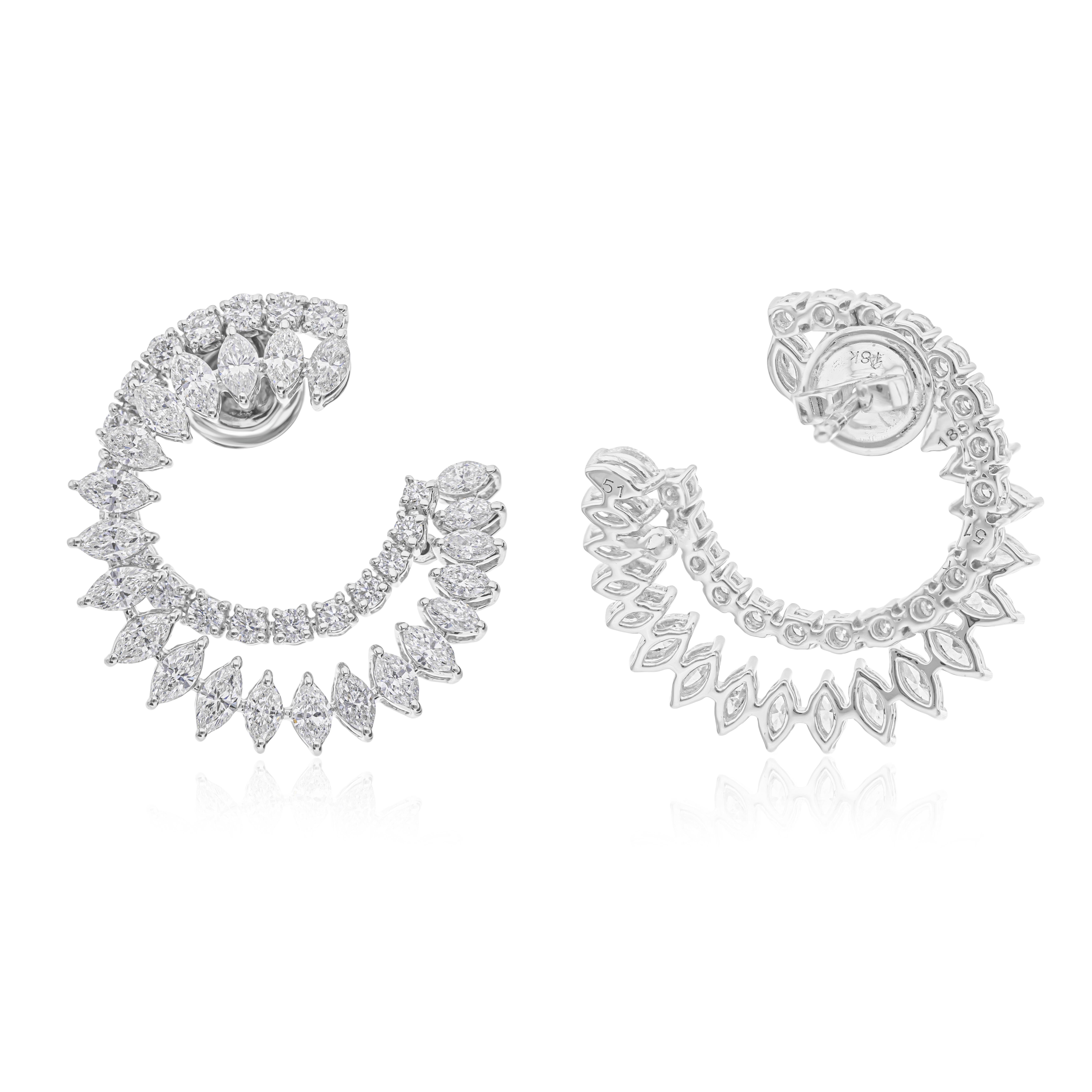 Women's Natural 4.07 Carat Diamond Open Circle Statement Earrings 18k White Gold For Sale