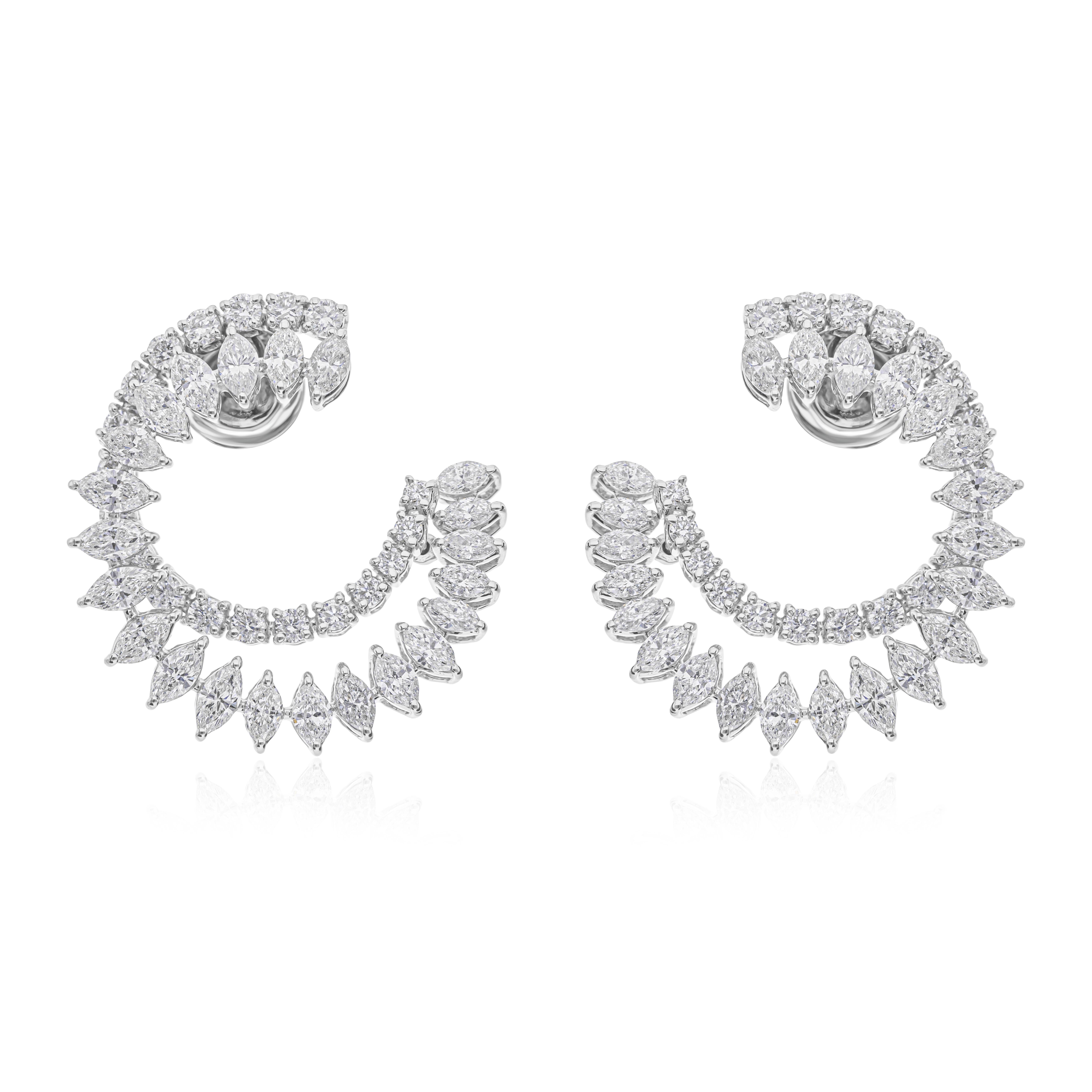 Natural 4.07 Carat Diamond Open Circle Statement Earrings 18k White Gold For Sale 1