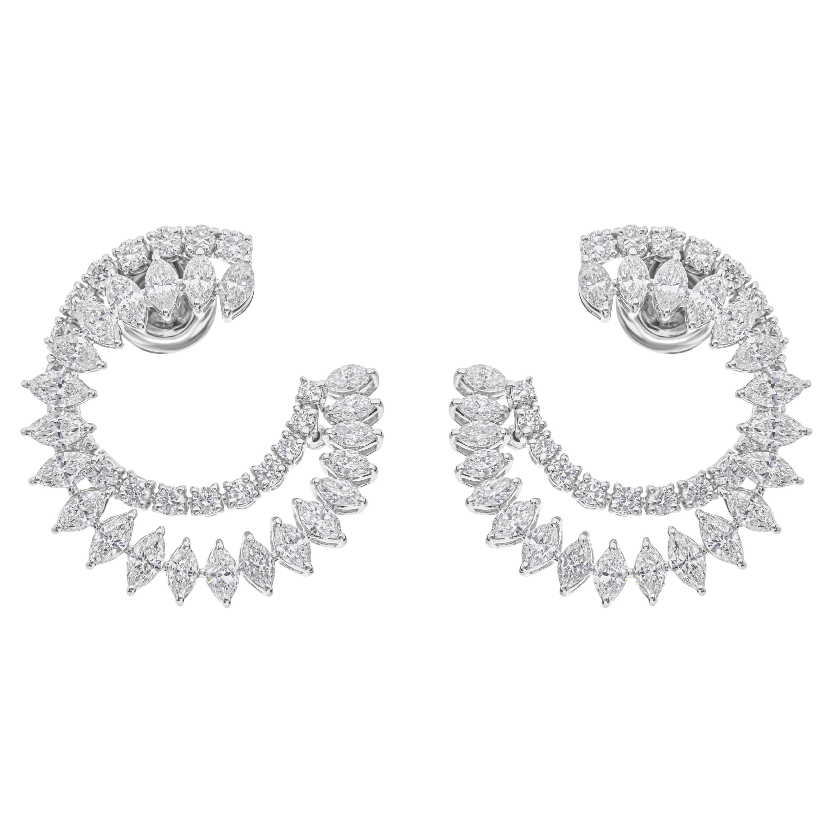 Natural 4.07 Carat Diamond Open Circle Statement Earrings 18k White Gold For Sale