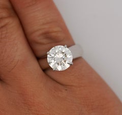 Natural 4.07 Carat H/SI1 Round Diamond Solitaire Wide Shank Ring In Platinum