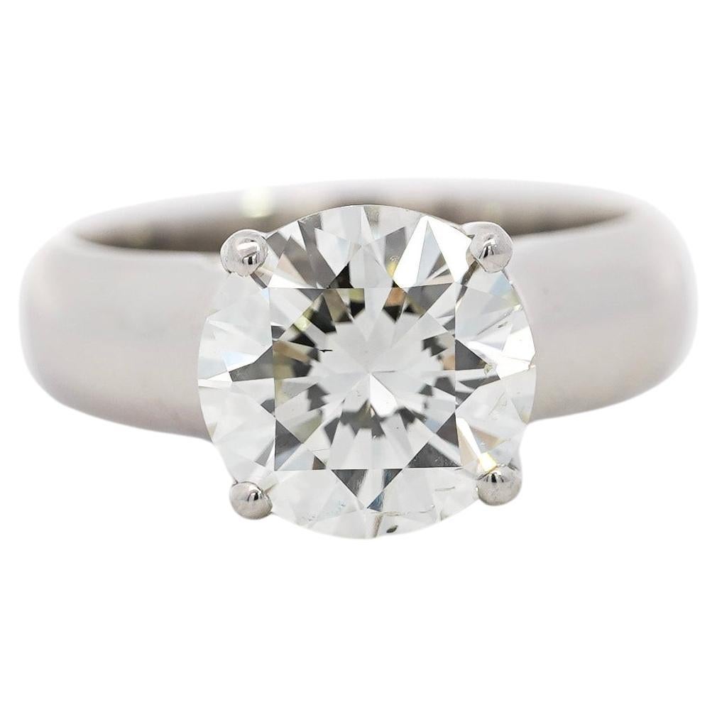 Natural 4.07 Carat H/SI1 Round Diamond Solitaire Wide Shank Ring In Platinum For Sale