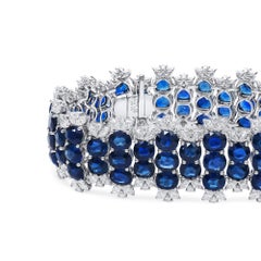 Natural 40.77 CT. TW Vivid Blue Burmese Sapphire & Diamond Bracelet, 18K Gold
