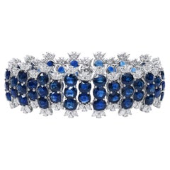 Natural 40.77 CT. TW Vivid Blue Burmese Sapphire & Diamond Bracelet, 18K Gold