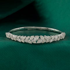 Natural 4.08 Carat Diamond Floral Cluster Open Bangle in 18K White Gold Jewelry