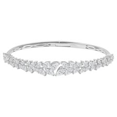 Natural 4.08 Carat Diamond Floral Cluster Open Bangle in 18K White Gold Jewelry