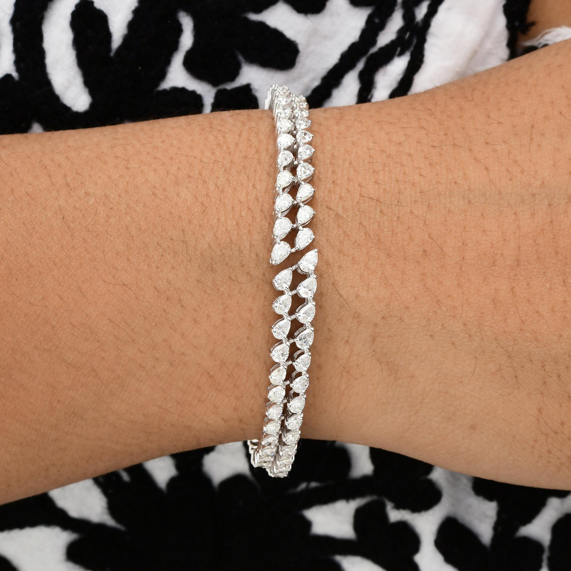Modern Natural 4.08 Carat SI/H Pear Diamond Cuff Bangle Bracelet 14 Karat White Gold For Sale