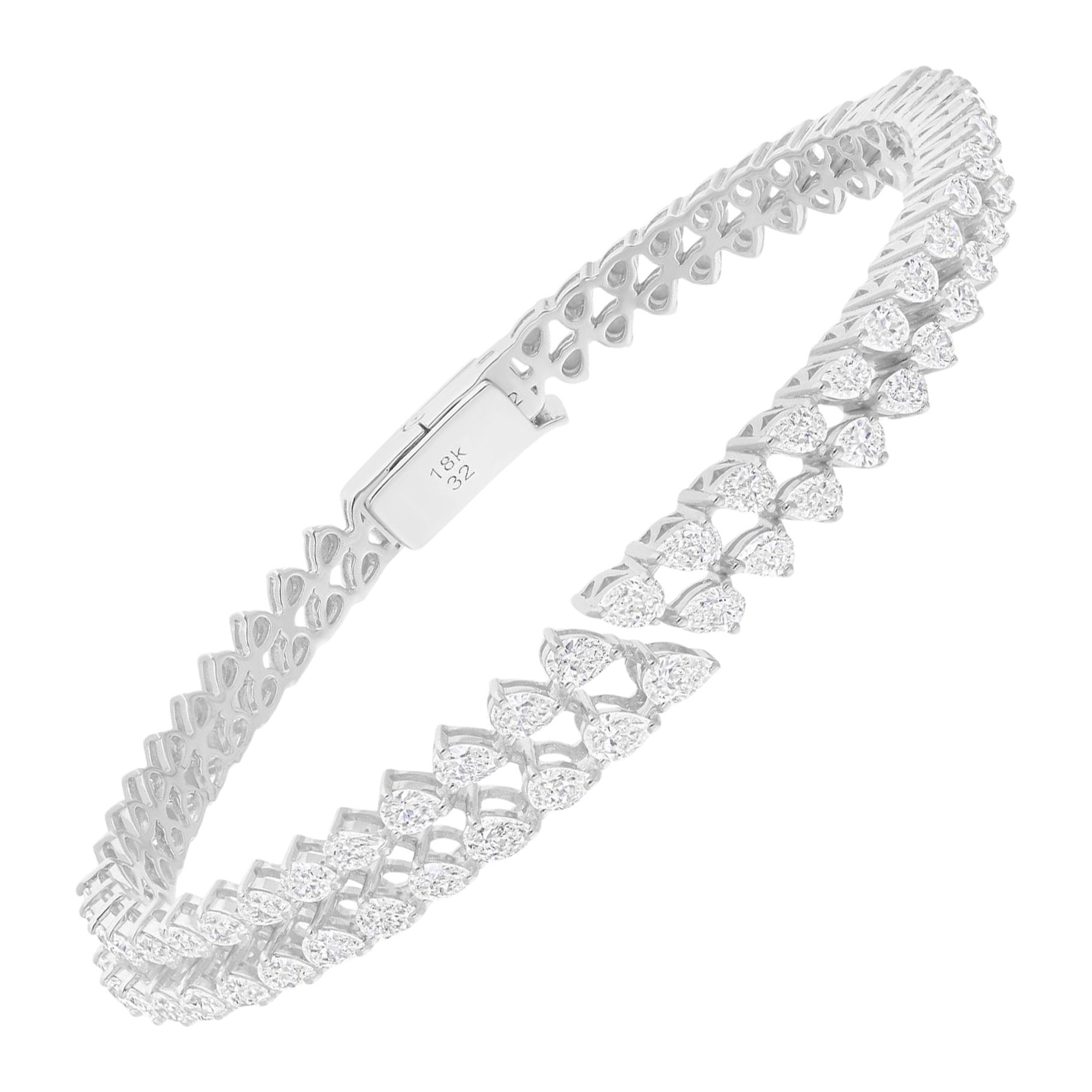 Bracelet manchette en or blanc 14 carats avec diamants naturels taille poire de 4,08 carats SI/H