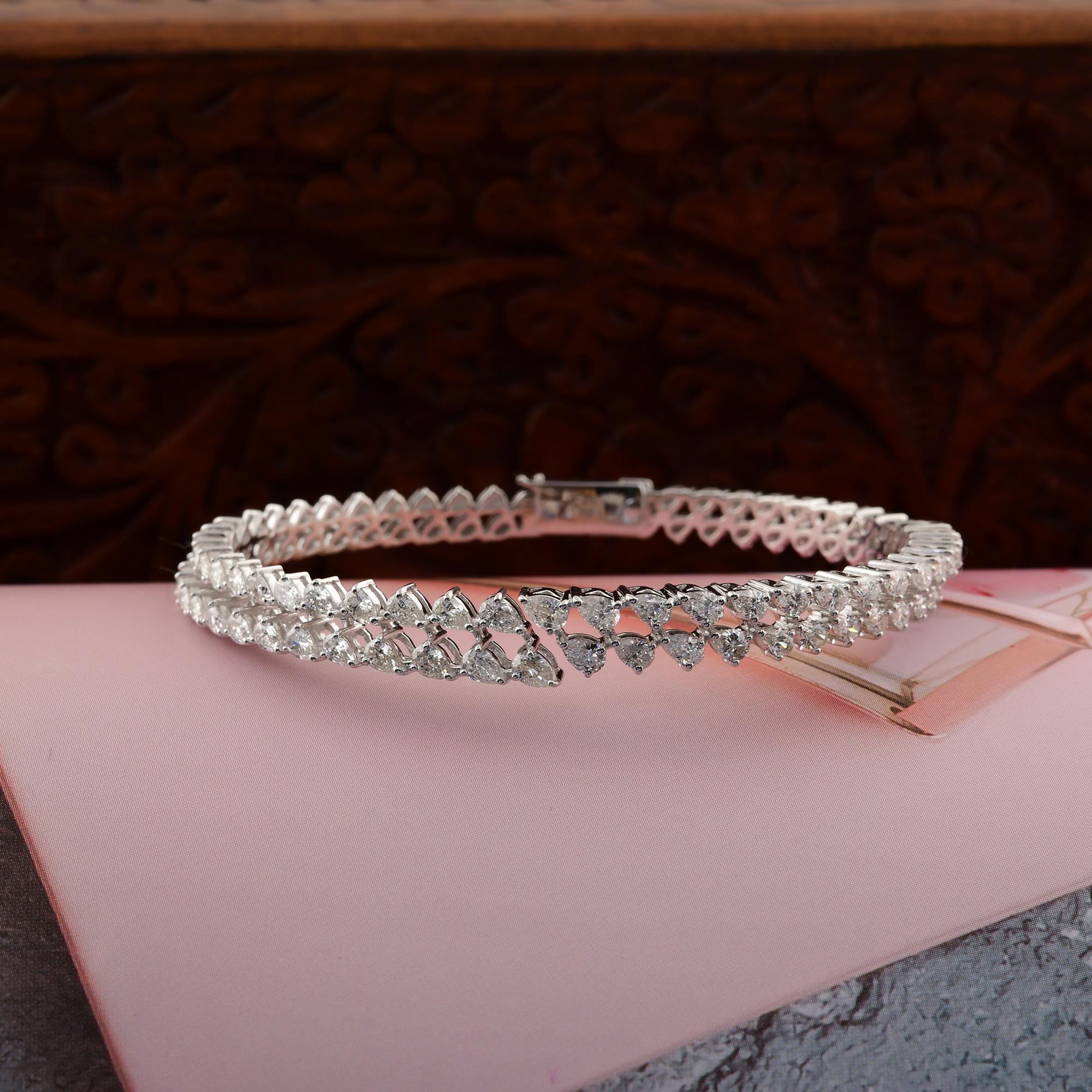 Pear Cut Natural 4.08 Carat SI/H Pear Diamond Cuff Bangle Bracelet 18 Karat White Gold For Sale