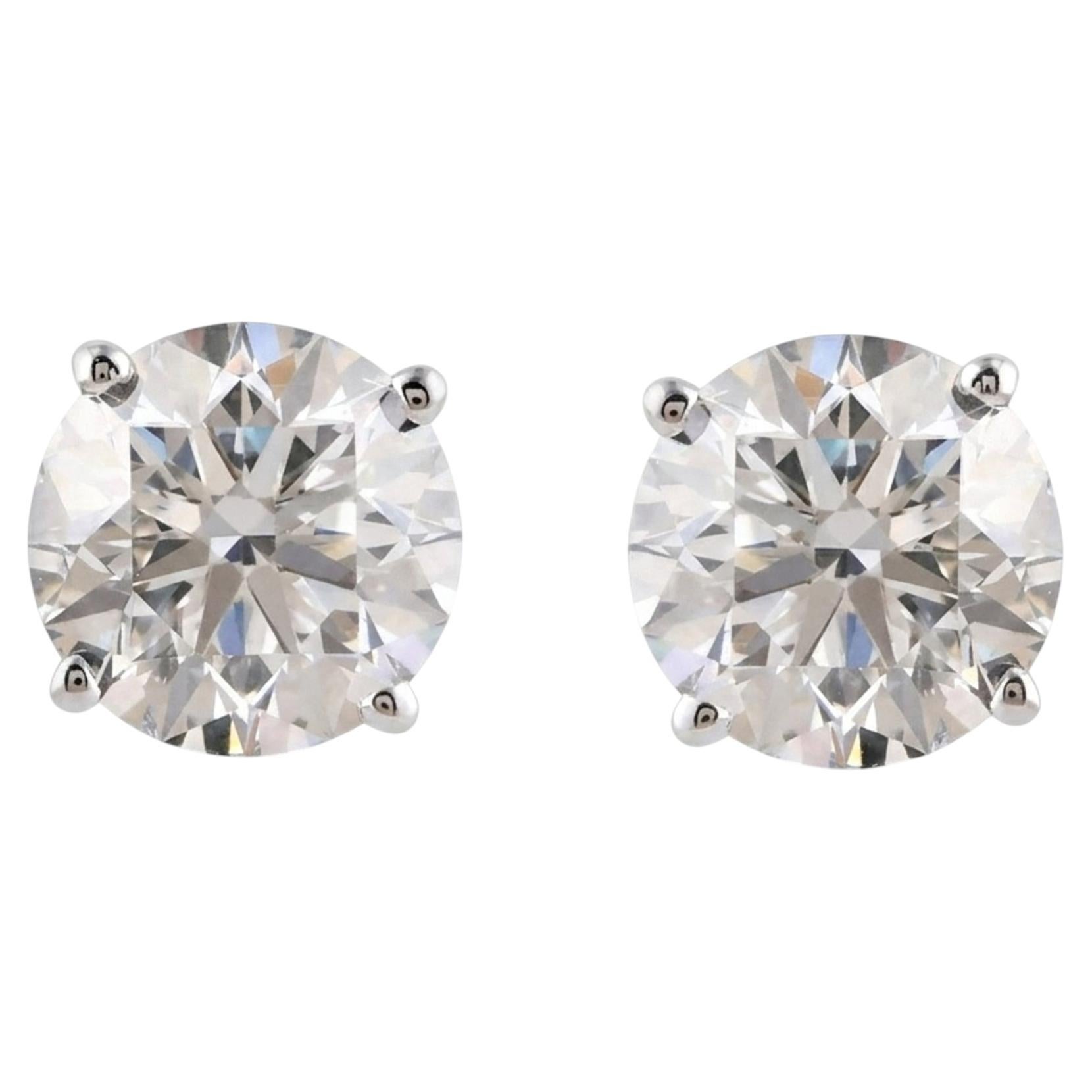 Natural 4.09 Carat SI Clarity HI Color Diamond Stud Earrings 18 Karat White Gold