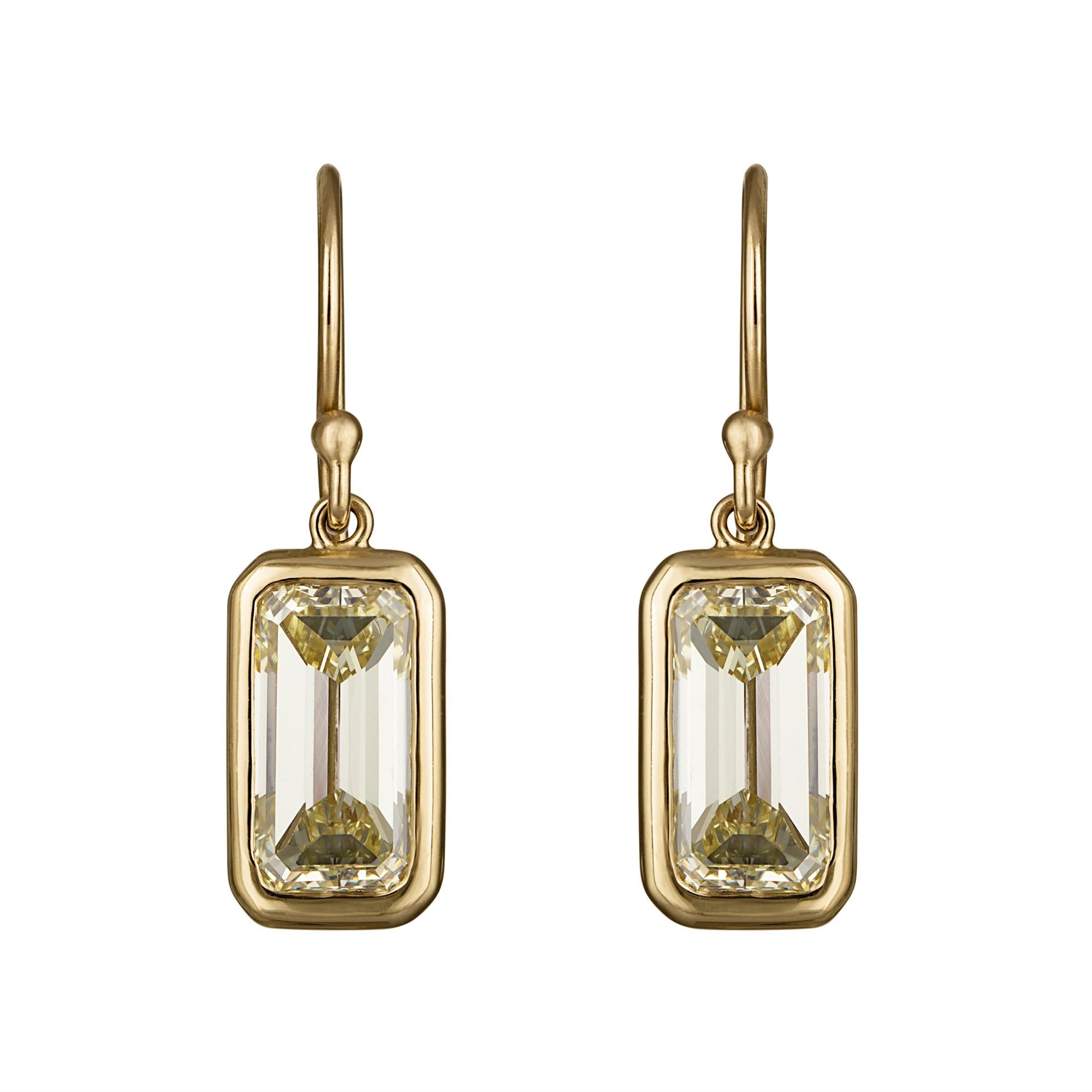 Sunshine on your ears !!! Impressive 18k 4.0ct Solitaire Diamond Drop Earrings in Emerald Cut .

One accessory that has never gone out of style is the solitaire diamond earrings add a rare fancy yellow color and you got a killer look!...These