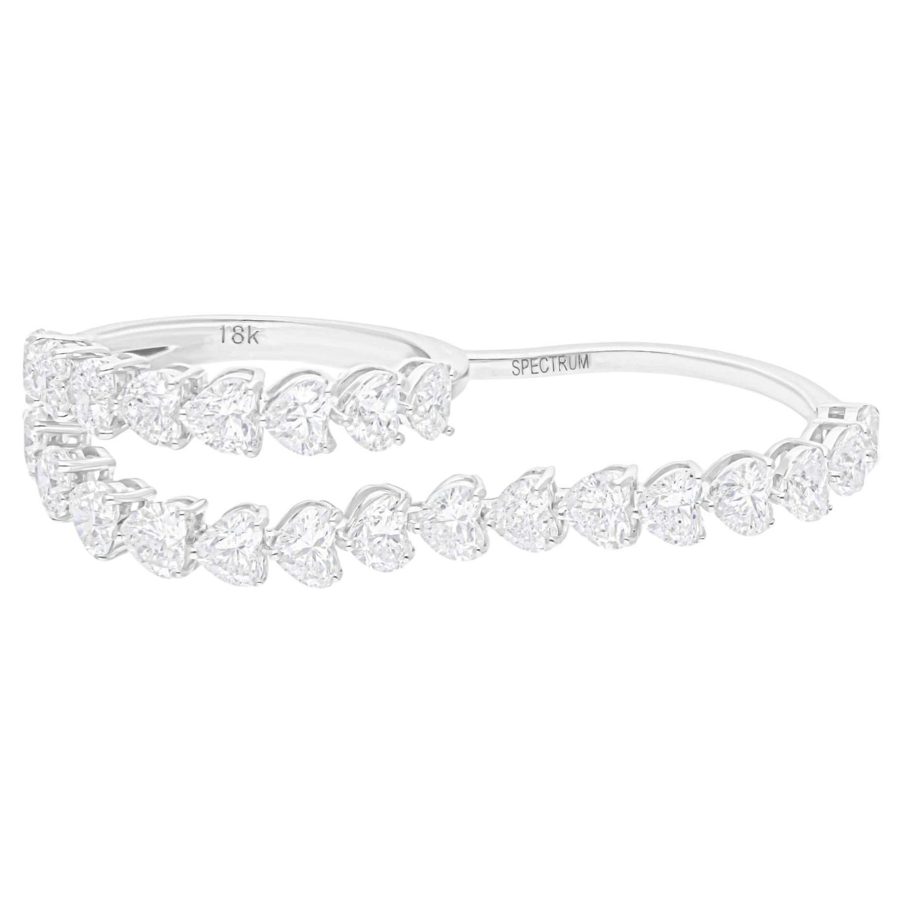 Natural 4.1 Carats Heart Cut Diamond Two Finger Band Ring 14 Karat White Gold