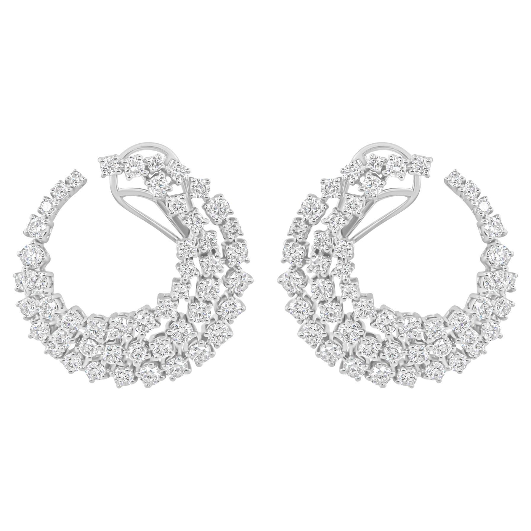 Natural 4.10 Carat SI/H Round Brilliant Cut Diamond Earrings 14 Karat White Gold