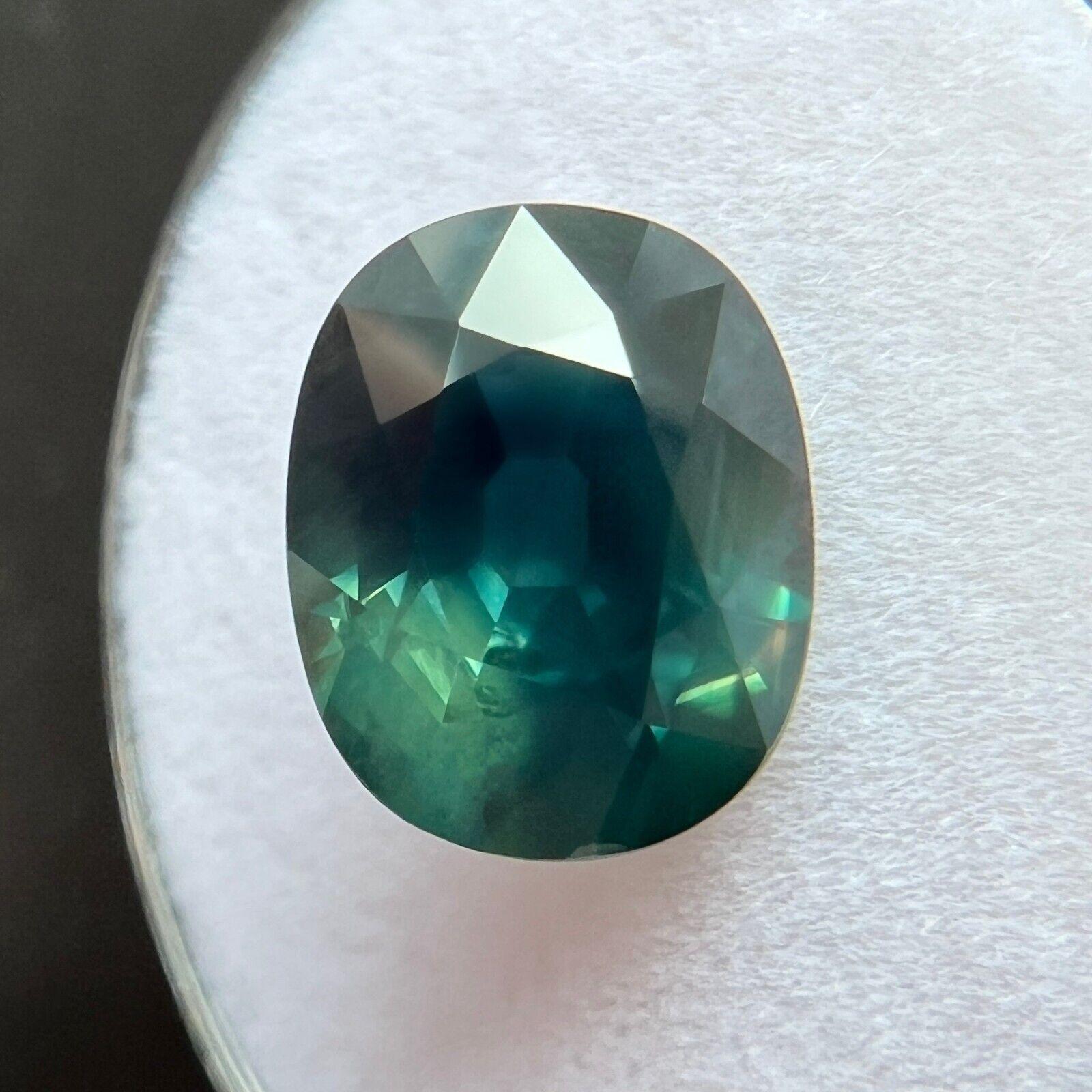Women's or Men's Natural 4.11Ct Deep Blue Green Sapphire Oval Loose Gemstone 10.6X8.3Mm For Sale