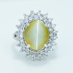 Natural 4.12 Carat Cats Eye Double Halo Ring