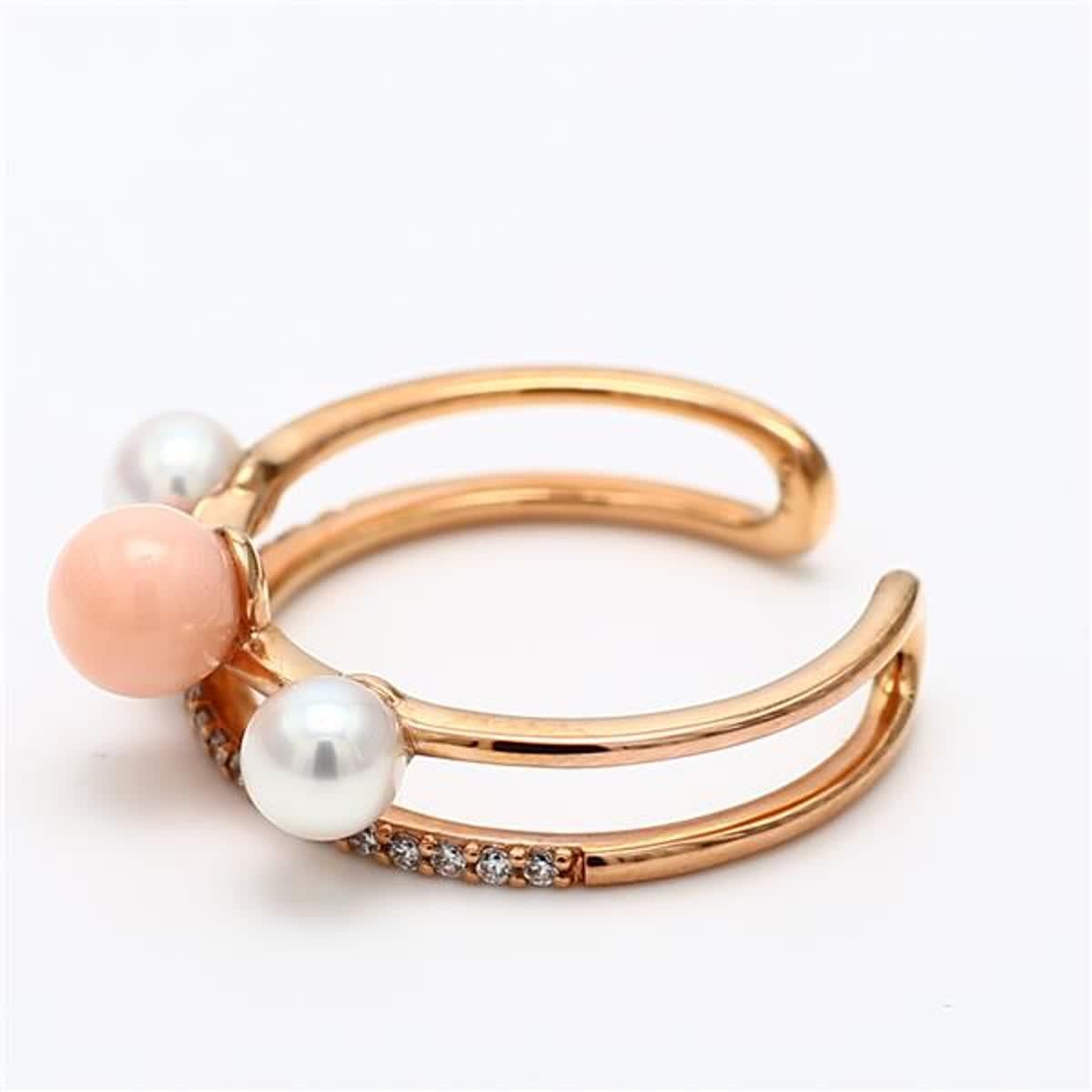 55 Karat TW Roségold Mode-Ring mit natürlicher weißer Perle und rosa Koralle (Zeitgenössisch) im Angebot