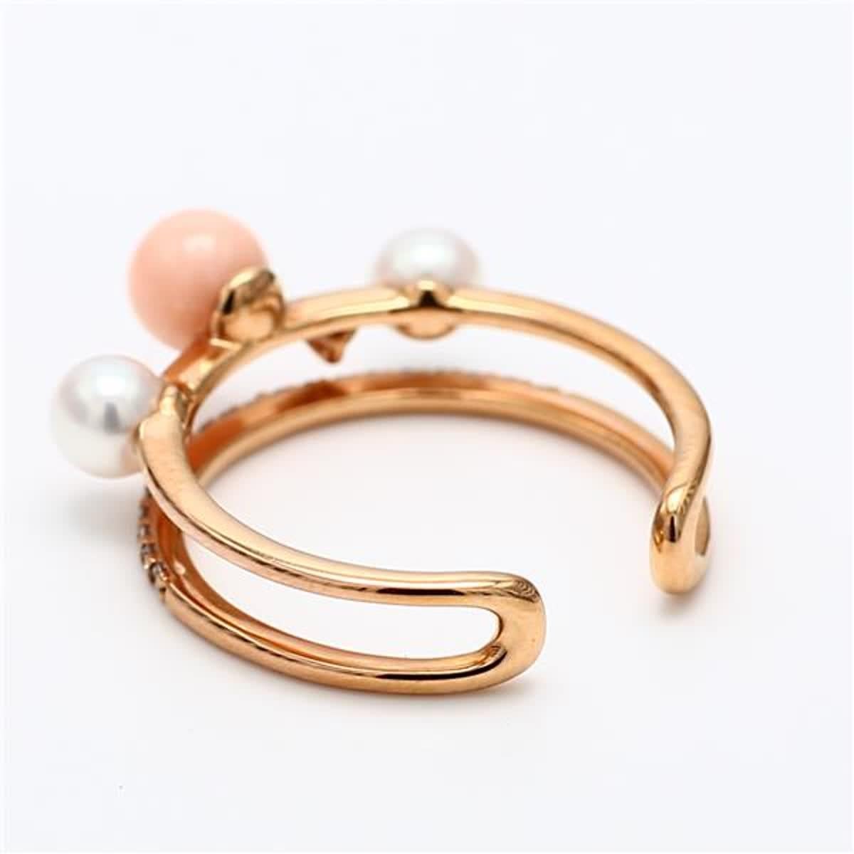 55 Karat TW Roségold Mode-Ring mit natürlicher weißer Perle und rosa Koralle (Einfacher Schliff) im Angebot