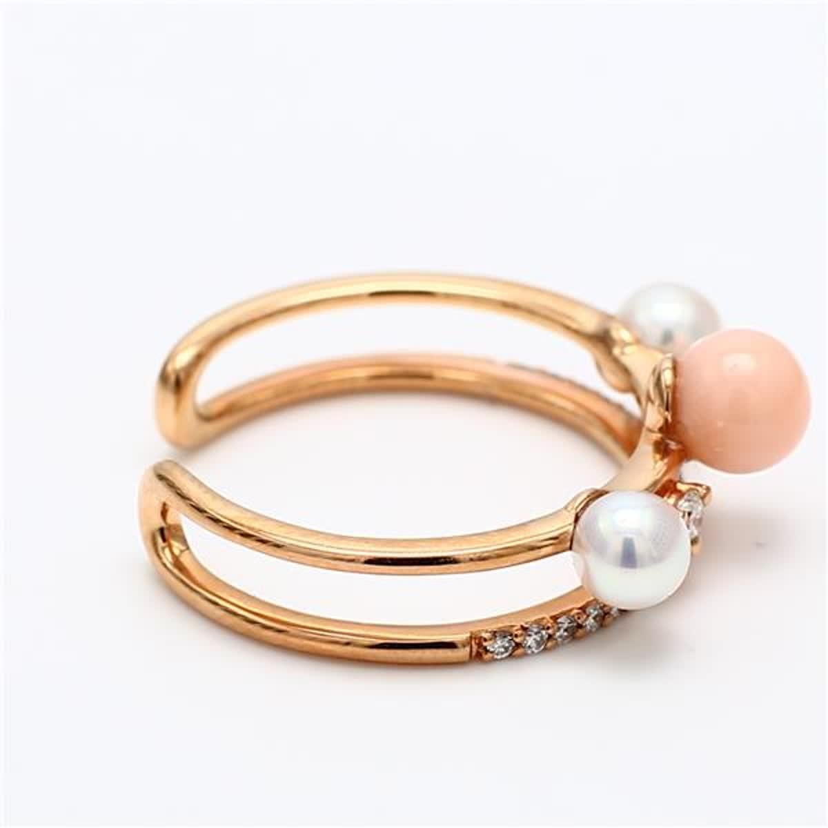 55 Karat TW Roségold Mode-Ring mit natürlicher weißer Perle und rosa Koralle Damen im Angebot
