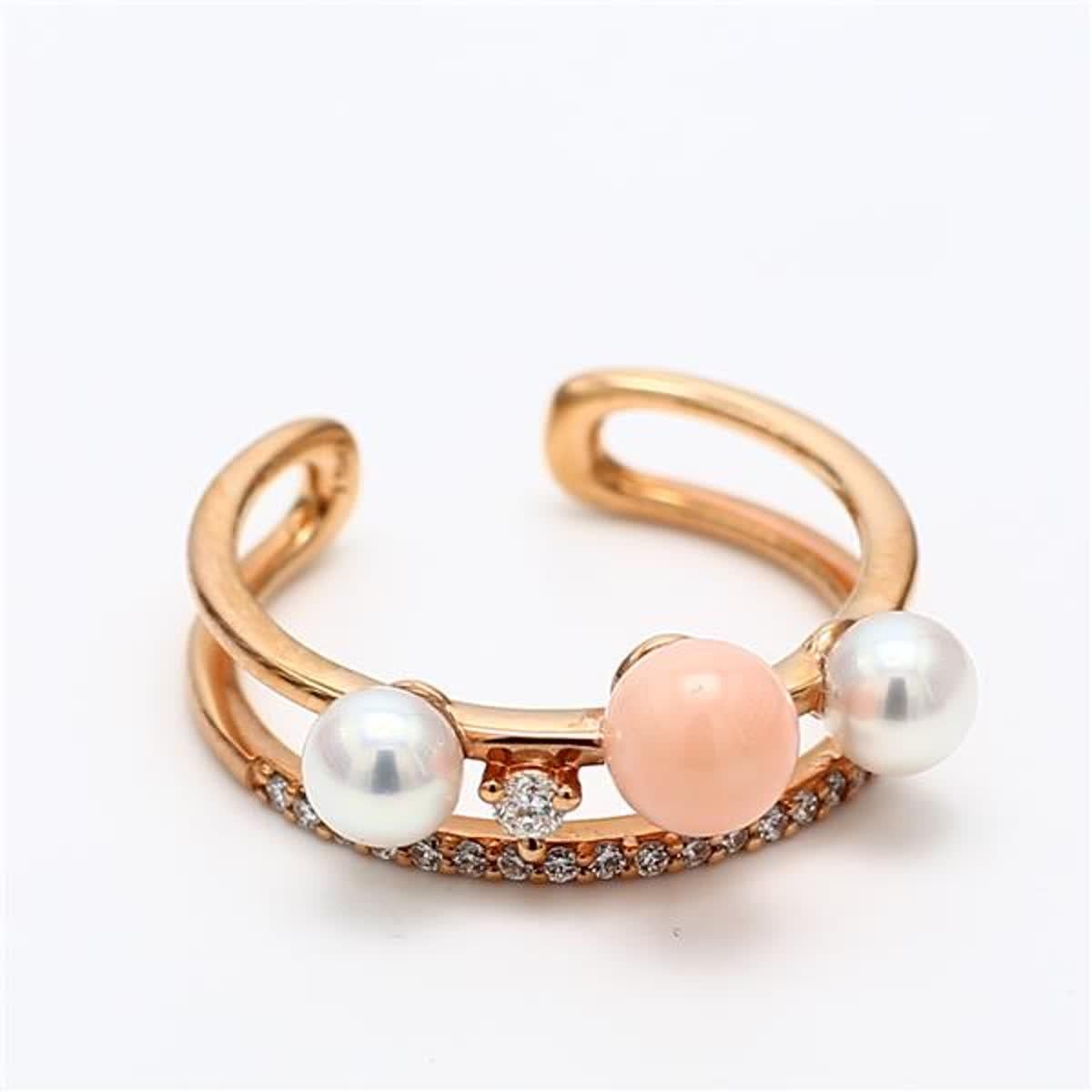 55 Karat TW Roségold Mode-Ring mit natürlicher weißer Perle und rosa Koralle im Angebot 1