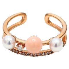 55 Karat TW Roségold Mode-Ring mit natürlicher weißer Perle und rosa Koralle