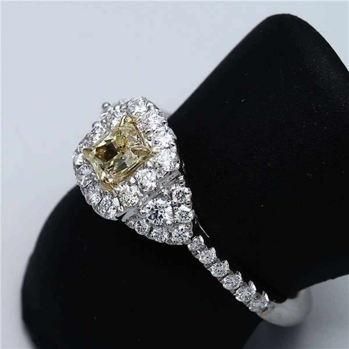 Contemporary Natural Yellow Radiant and White Diamond .93 Carat TW Gold Cocktail Ring