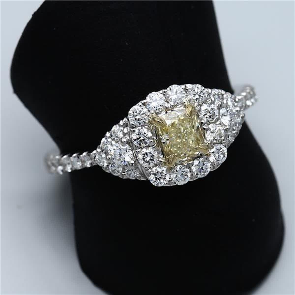 Natural Yellow Radiant and White Diamond .93 Carat TW Gold Cocktail Ring 1