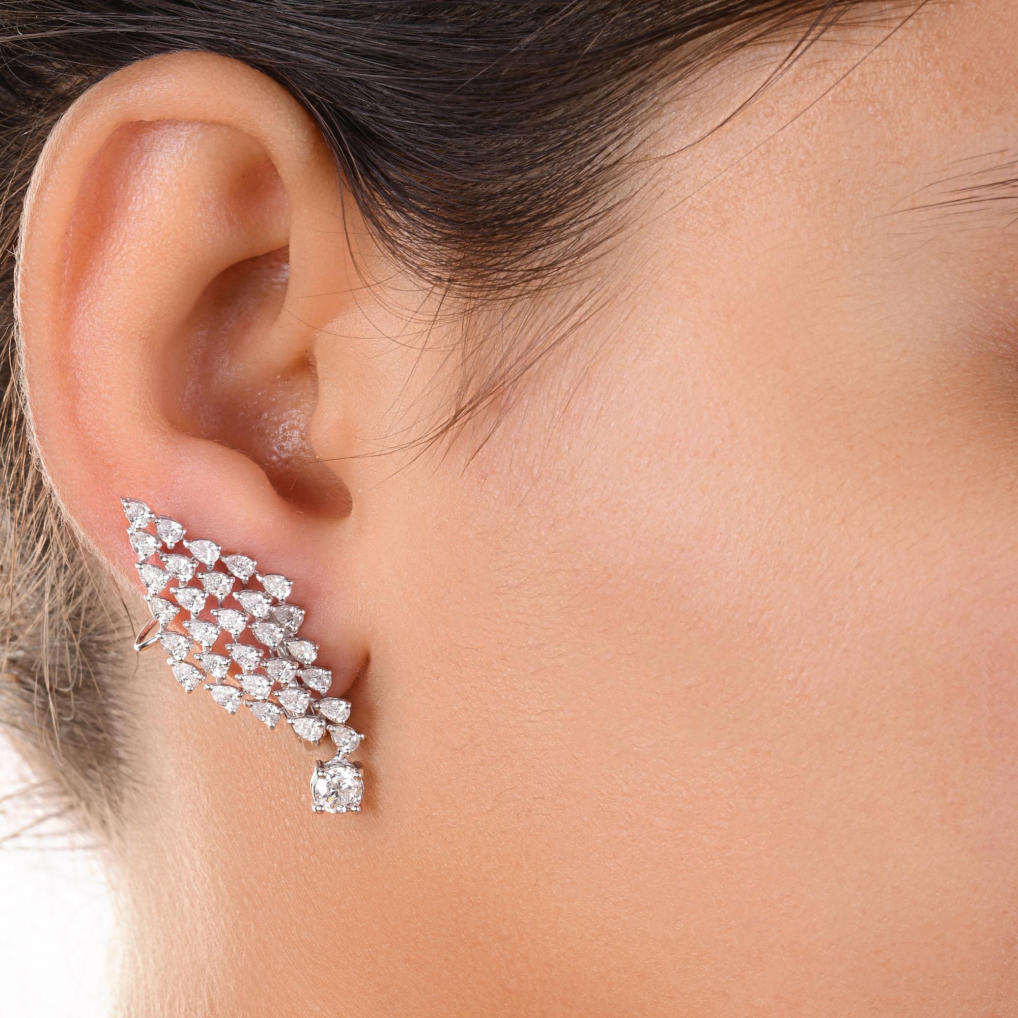 Moderne Boucles d'oreilles en or blanc 18 carats avec diamants ronds taille poire de 4,20 carats SI/H en vente