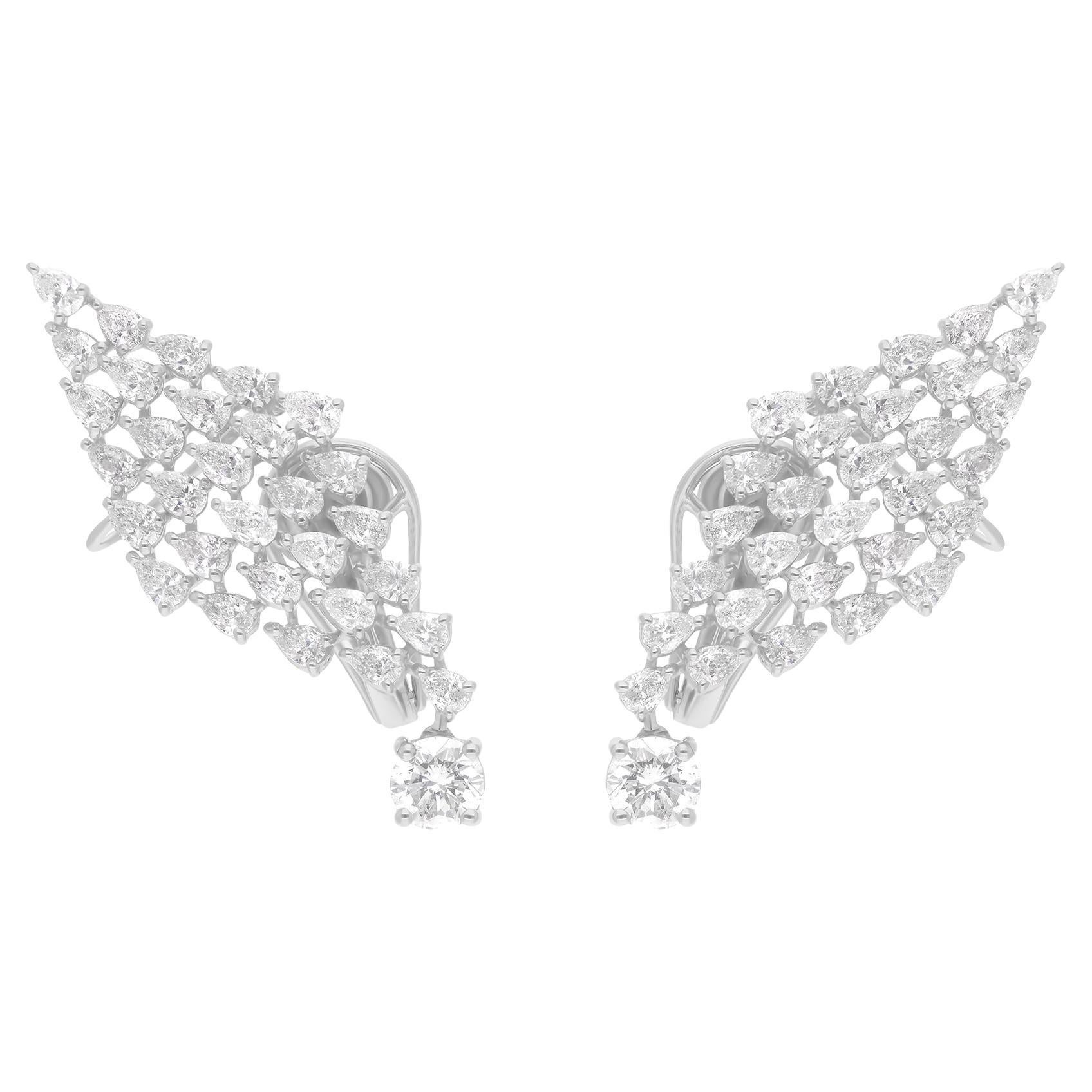 Natural 4.20 Carat SI/H Pear Round Diamond Earrings 18 Karat White Gold Jewelry