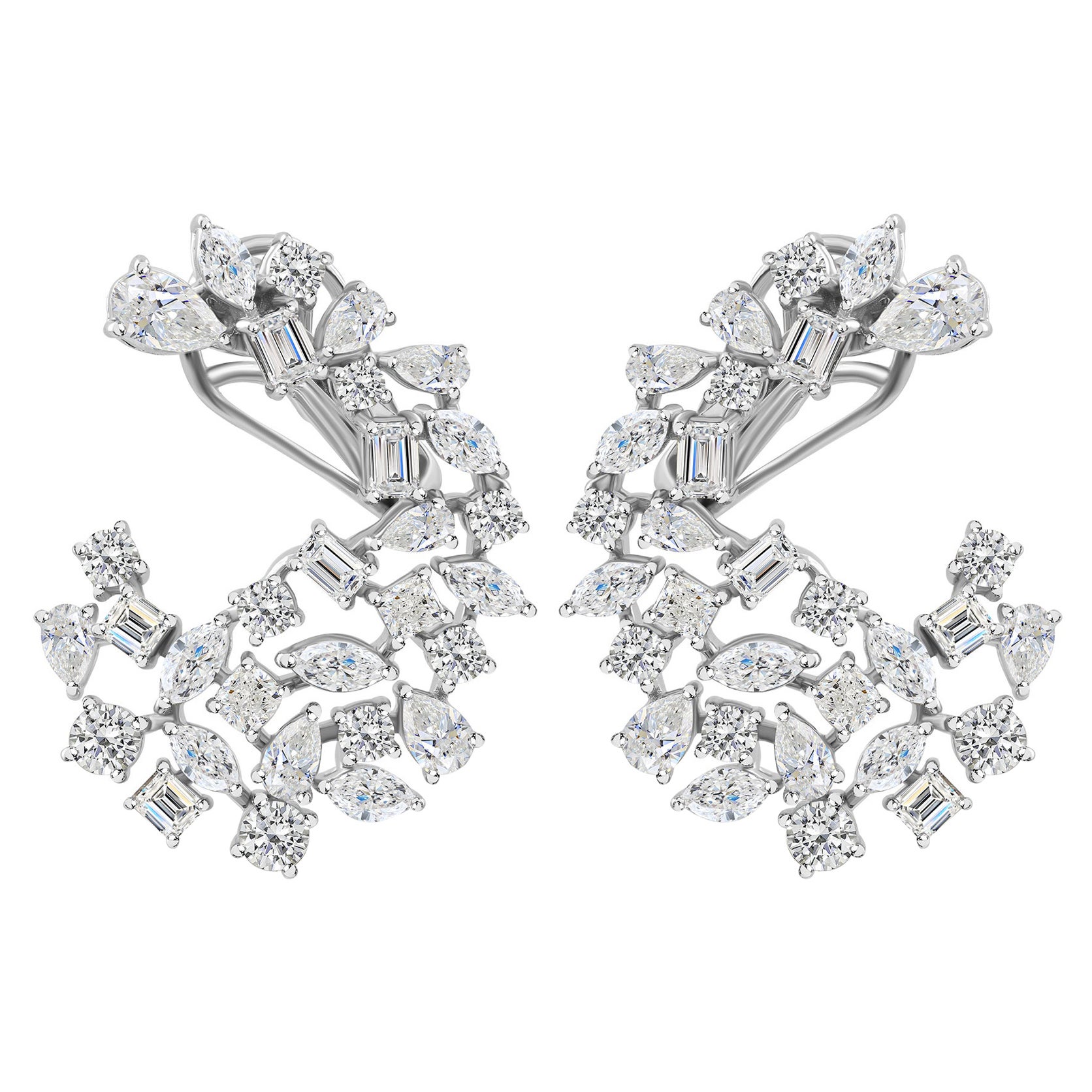 Natural 4.21 Ct Diamond Cluster Dangle Earrings 18k White Gold Jewelry