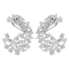 Natural 4.21 Ct Diamond Cluster Dangle Earrings 18k White Gold Jewelry
